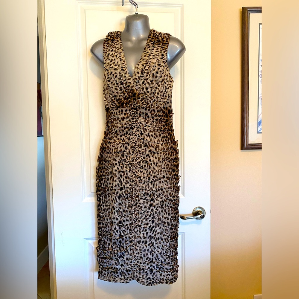 Tadashi silk leopard print midi dress